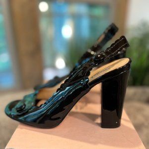 Nanette Lepore Slingback Heels, black patent leather, size 7
